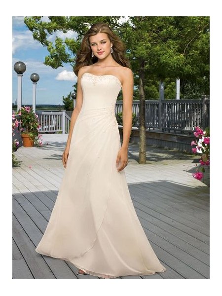 See Through Lace Top A-Line Chiffon Beach Wedding Dress