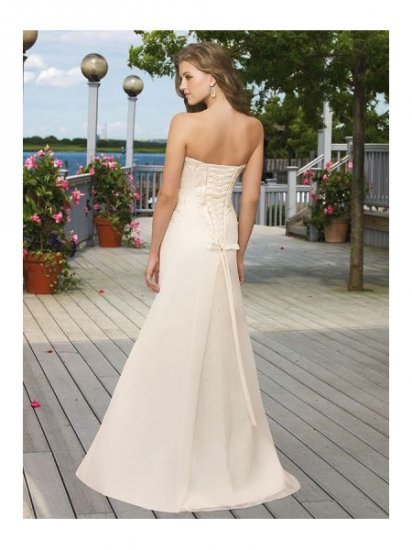 A Line Strapless Chiffon Beach Wedding Dresses 5458