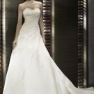 a-line/princess scalloped neck chapel train satin strapless wedding dresses