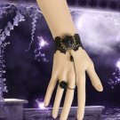 Black Lace flower bracelet with ring