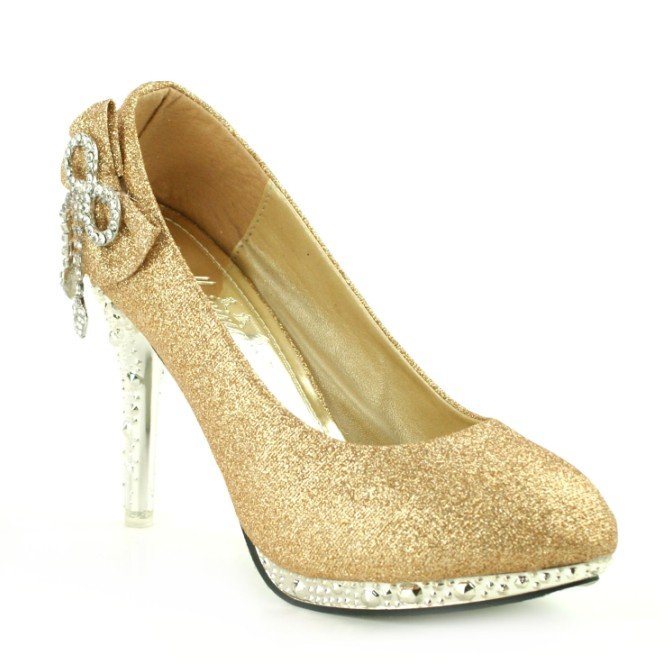Gold diamond bow bridal shoes