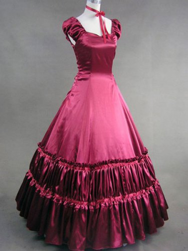 Renaissance Victorian Red Satin Classic Lolita Long Dress and Ch