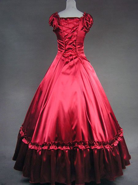 Victorian Classic Lolita Red Satin Long Prom Dress Wedding Dress