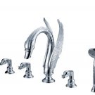 Free shipping swan bathtub faucet 5pcs hole widespread swan bathand shower faucet