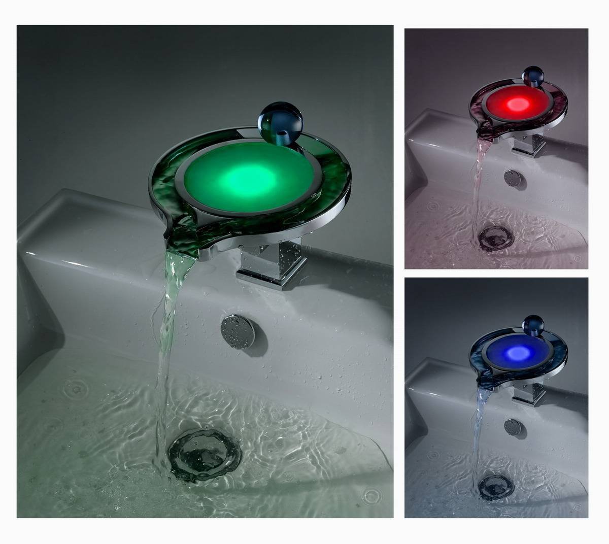 led Color Changing LED Waterfall Bathroom Sink Square Faucet mixer tap single hole deck mounted