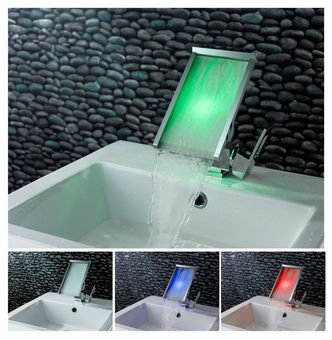 FREE SHIPPING Contemporary Color Changing LED Waterfall Bathroom Sink Faucet