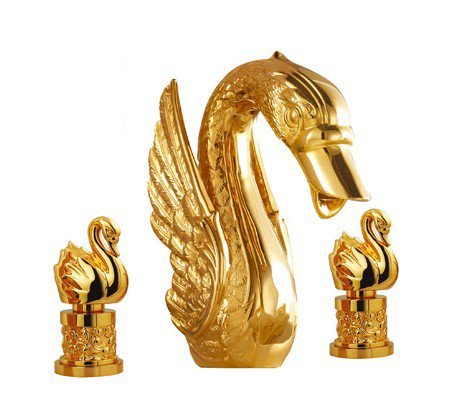 PVD gold swan sink faucet widespread 8 inch swan lavatory faucet mixer tap