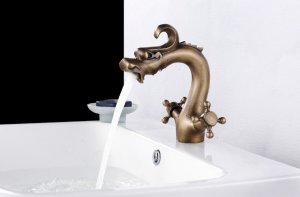 Antique clour double handles dragon basin sink mixer faucet