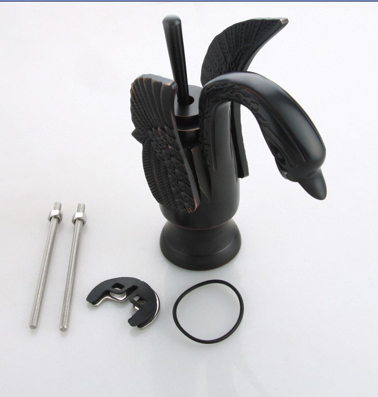 oil rubbed bronze black bathroom basin sink single hole swan faucet