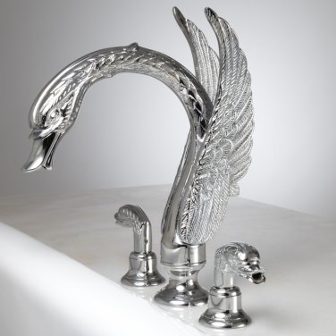 Chrome 3 Piece Roman Tub Swan Faucet Bathroom Widespread Swan Sink Faucet