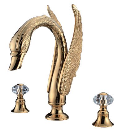 3 PIECEs ROMAN Gold Bath TUB SWAN FAUCET WIDESPREADY swan sink FAUCET