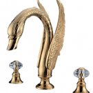 3 PIECEs ROMAN Gold Bath TUB  SWAN  FAUCET  WIDESPREADY swan sink  FAUCET