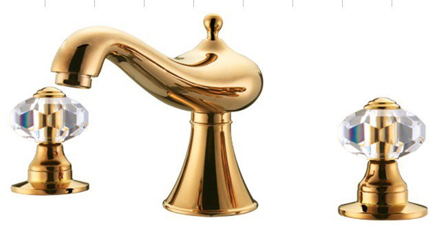 Free shipping new design gold clour 8 inch widespread lav sink faucet with crystal handles