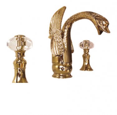 gold finish 8 inch widespread  swan sink faucet swan lavatory fauet crystal handles faucet