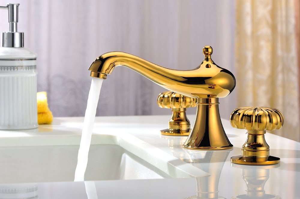 new design gold clour 8 inch widespread lavatory sink faucet deck mounted