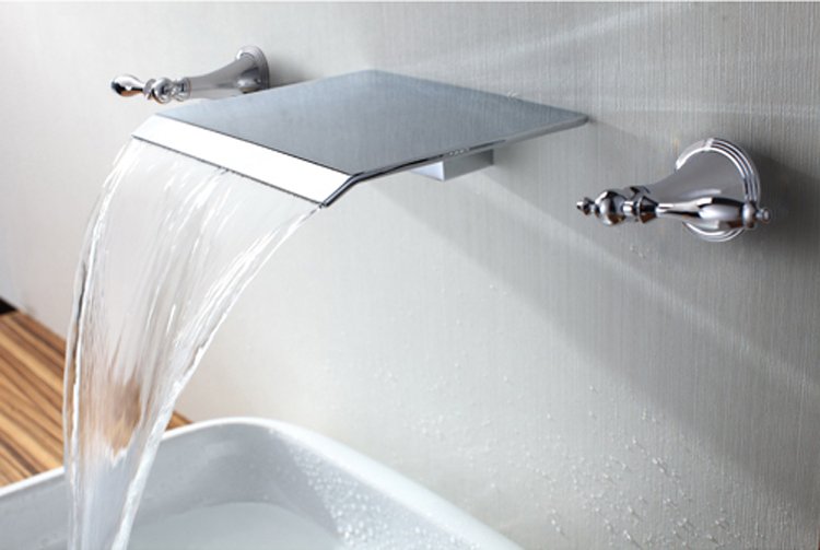 Free shipping polished chrome wall mounted watefall sink faucet