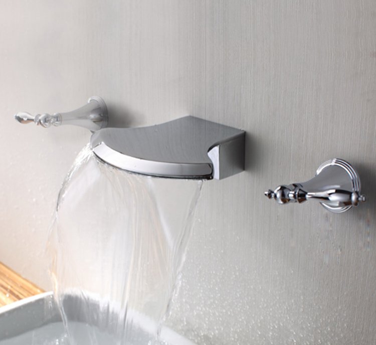 Free shipping polished chrome wall mounted watefall sink faucet