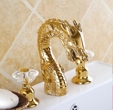 widespread 8 inch dragon crystal handles lavtory sink gold pvd  faucet