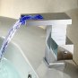Color Changing LED Waterfall Bathroom Sink square Faucet MIXER TAP DECK mounted