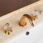 Luxury Gold crystal Solid brass Three Holes 8" Widespread Bathroom Sink Faucet