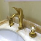 Gold Colour 3 pcs swan sink faucet widespread lavatory basin mixer tap Deck mounted Crystal handles Gold Colour 3 pcs swan sink faucet widespread lavatory basin mixer tap Deck mounted Crystal handles