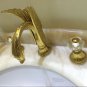 Gold Colour 3 pcs swan sink faucet widespread lavatory basin mixer tap Deck mounted Crystal handles