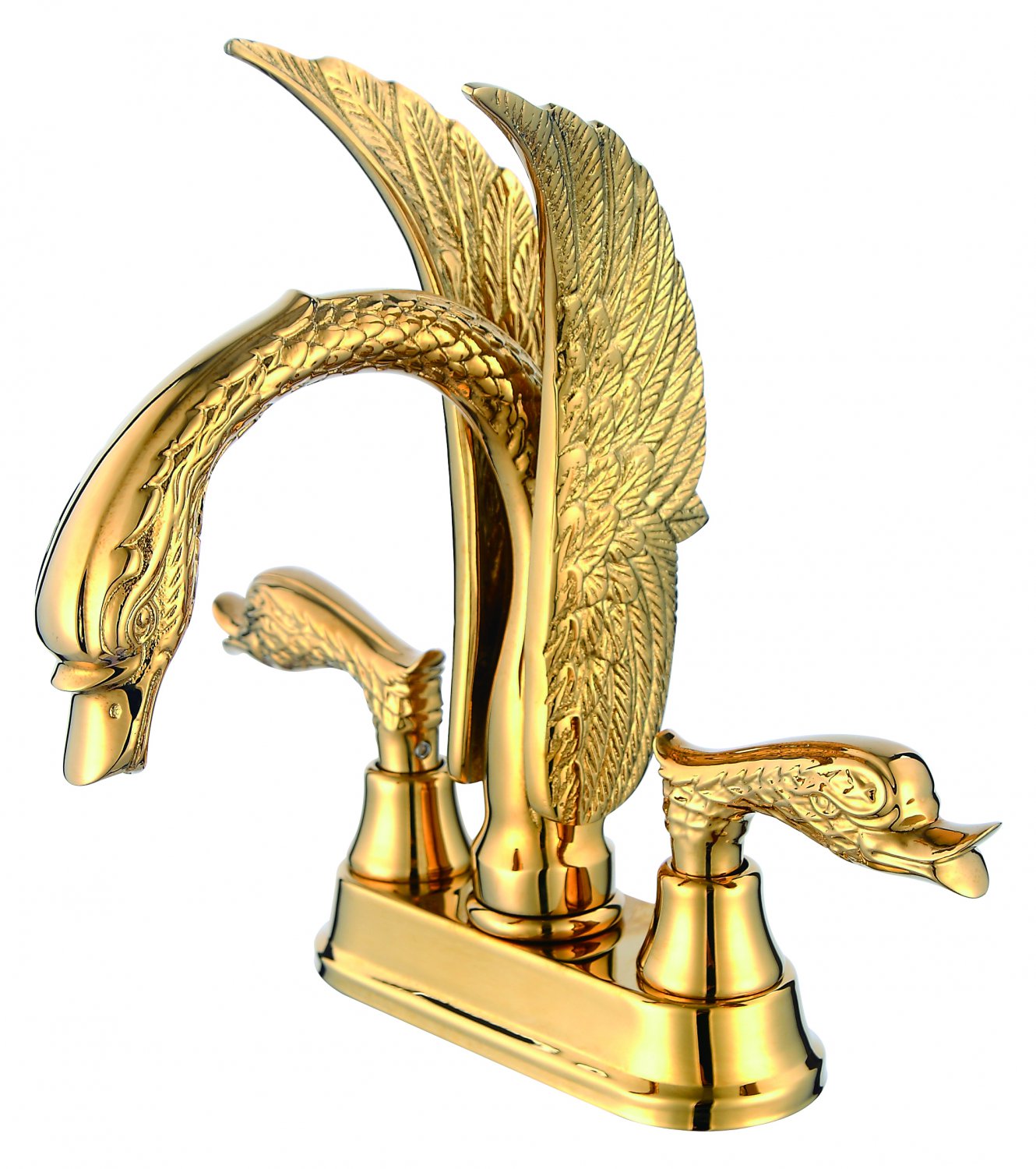 Swan Sink Faucet mixer tap Brass PVD ti- Gold 4" Center Hole swan handles