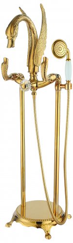 Free standing gold clour Floor Mounted swan Bath Tub shower Filler Faucet Handshower