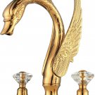 Waterfall 8" widespread Tub Swan Faucet mixer tap Ti-gold bathtub faucet 3 holes Crystal handles