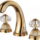 3 Holes widespread bathroom Lavatory Sink faucet Crystal handles Mixer tap Gold clour
