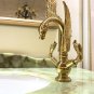 GOLD PVD single hole Double SWAN handles bathroom basin swan faucet mixer tap New
