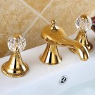 3 Holes widespread bathroom Lavatory Sink faucet ring handles Mixer tap Gold clour deck mounted