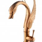 Rose gold color single hole bathroom basin swan faucet mixer Crystal handle deck mounted New