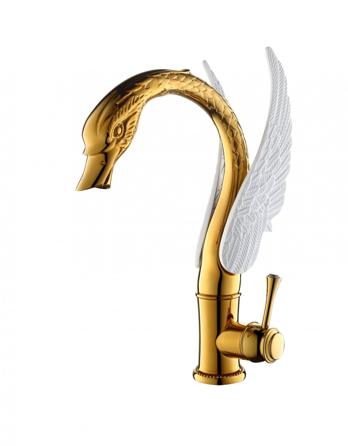 White gold color single hole bathroom basin swan faucet mixer Crystal handle deck mounted New