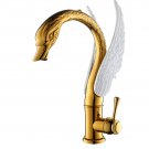 White gold color single hole bathroom basin swan faucet mixer Crystal handle deck mounted New