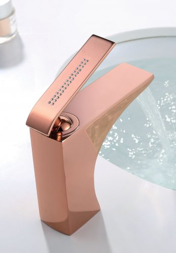 Rose Gold  single hole bathroom lavatory basin  sink faucet mixer tap Square crystal handles MODERN