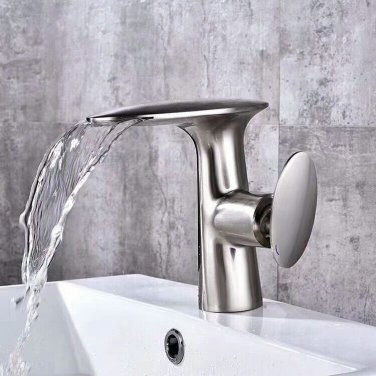 Brushed nickel oval waterfall bathroom basin sink faucet tap deck mount single hole Mushroom tap