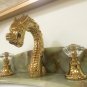 Gold color 3 Pcs 8" WIDESPREAD LAVATORY BATHROOM SINK DRAGON FAUCET crystal