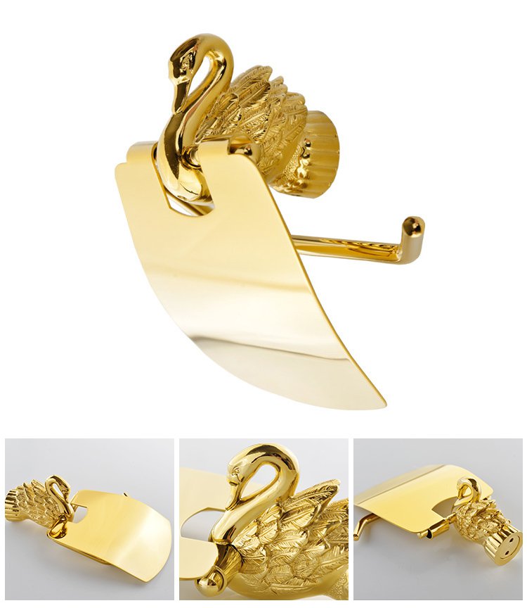 Bathroom Accessories Bath Hardware Set Golden Color Swan Toilet Paper Holder