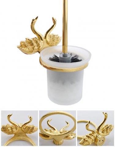 Bathroom Accessories Bath Hardware Set Golden Color Swan TOILET BRUSH HOLDER