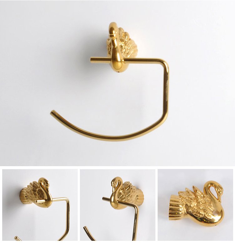 Bathroom Accessories Bath Hardware Set Golden Color Swan TOWEL RING