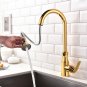 Brass Gold Polished Kitchen Sink Faucet Pull Out Sprayer Spout Mixer Basin Tap
