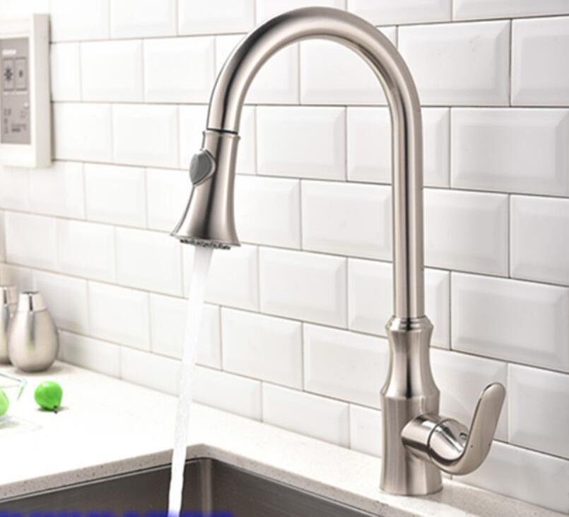 Brass brushed nickel Polished Kitchen Sink Faucet Pull Out Sprayer Spout Mixer Basin Tap