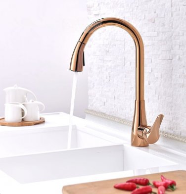 Swivel Spout Kitchen Sink  Faucet Pull Out ABS Sprayer Mixer Tap Rose Gold deck mounted single hole