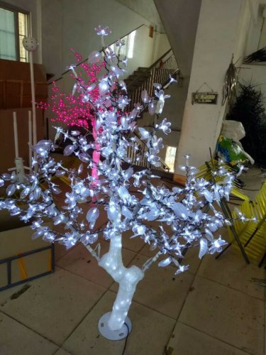 5FT LED Christmas Light Crystal Cherry Blossom Tree with White Leafs Outdoors Decor