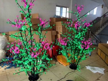 LEDs 5ft LED Christmas Tree Light Pink Cherry Blossom Flower+Green Leaf