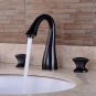 Black Widespread 3 hole Bathroom Basin Sink Faucet Hot Cold Mixer Two Handles Tap Deck Mount