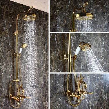 Gold wall mounted Rianfall swan Bath Tub shower Filler Faucet Handshower luxury mixer tap