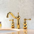 Gold Widespread Basin Sink Faucet Traditional Bathroom Mixer Taps Deck Mount