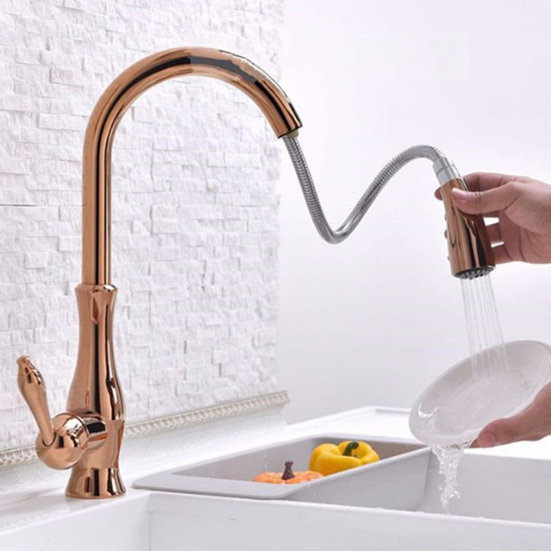 Single Handle tap High Arc Swivel Spout Pull Out Kitchen Sink Faucet Rose gold